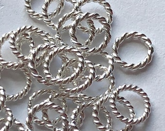 Argolas de ligação torcidas em prata de lei, fechadas, 6 mm, calibre 18