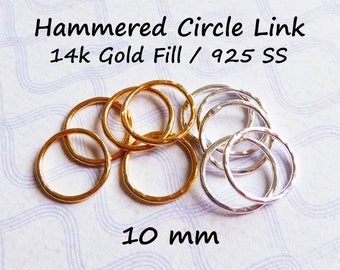 2-20 pcs / 10 mm Hammered Circle Link Charm Pendant Artisan, Organic Links  14k Gold Fill  Eternity Karma Halo Jewelry Links n100 solo
