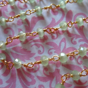 Rosary Chain, by the foot / CHALCEDONY Wire Wrap Chain / Beaded Chain, SEAFOAM GREEN, Gold or Silver Plated, wholesale rc.13.g solo