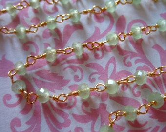 Chalcedony Rosary Chain, Wire Wrap Chain, Beaded Chain, Gold or Silver Plated Chain, wholesale rc.13.g