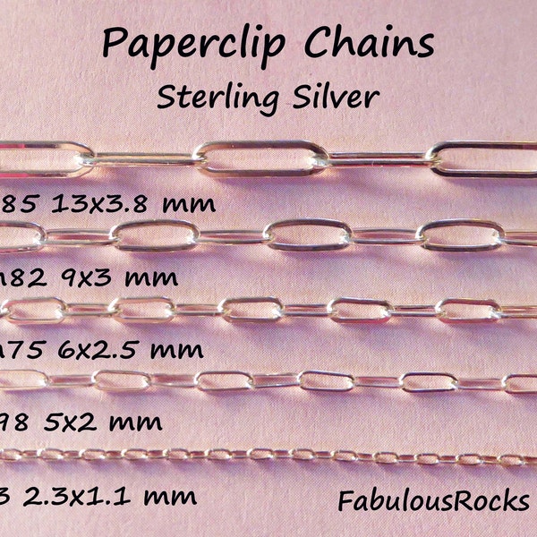 Paper Clip Chain Drawn Cable Sterling Silver, 2-2.5-3-4-5.5 mm Rectangle Drawn Cable Bulk Necklace Paperclip Jewelry Chain q