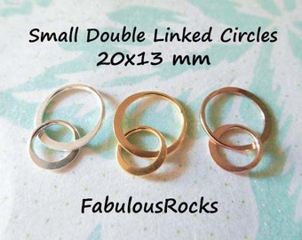 1-10 pc / Double Two 2 Linked Circles Charm Pendant / Perfect for love couples weddings jewelry / 20x13 mm, Silver or Gold Vermeil, art solo