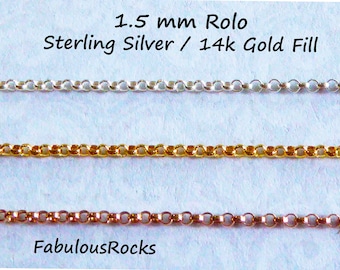 1.5 mm Rolo Chain Cable Chain, Solid 925 SS or 14k Gold Fill Gold Rolo Chain, 1 to 50 feet, Jewelry Supply Necklace Chain ssgf sgf7 solo tpc