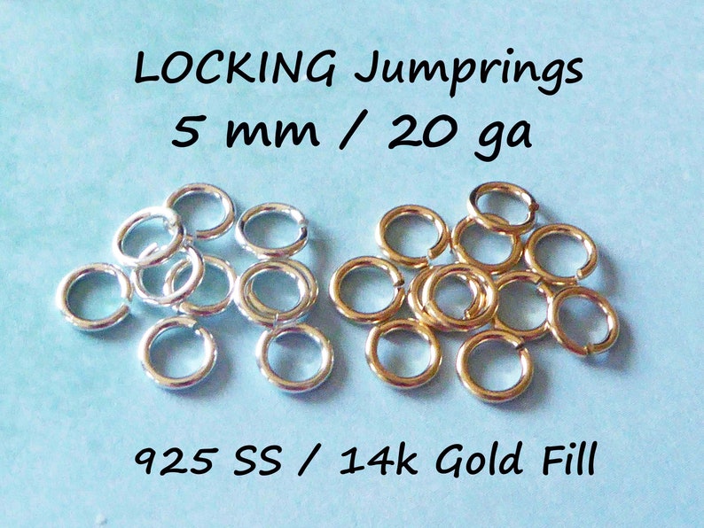 LOCKING JUMPRINGS Jump Rings Jumplocks Jump Locks 5 mm, 20 gauge ga g, OPEN, Sterling Silver 14k Gold Fill Jumprings image 1