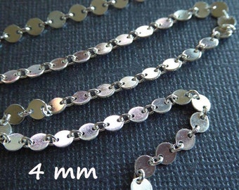Cadena de disco de lentejuelas de 4 mm: joyería de plata de ley o chapada en oro