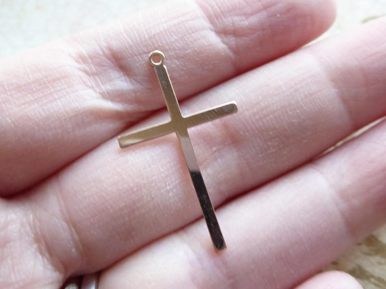CROSS Charms Pendants 14k Gold Filled Skinnyy Cross 1-10 pcs 30 mm Simple LARGE Crucific religious c30 p Yellow or Rose Gold Fill