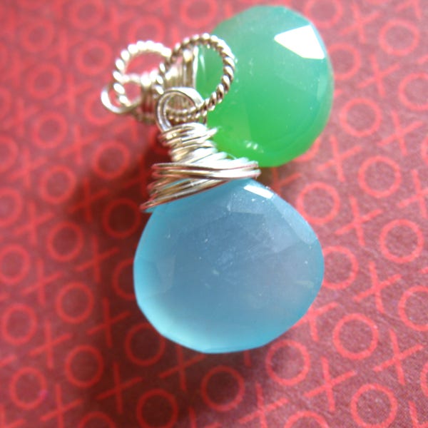 CALCÉDOINE pendants breloques goutte / AQUA BLUE, fil enroulé Gemstone pendentif bijoux / demoiselle d’honneur cadeau sous 10 solo de fdv1.v1 gemdone gd