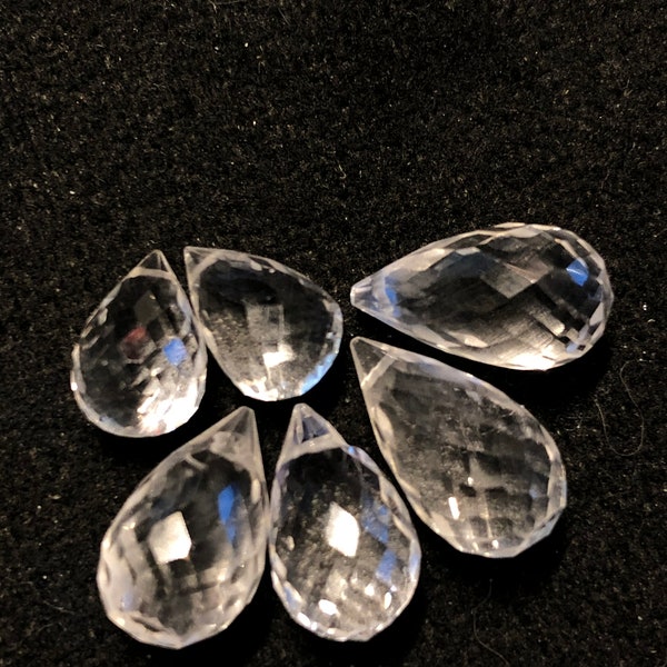 Clear CRYSTAL Quartz Briolettes Teardrop, Luxe AAA, 10-15 mm, Faceted, April birthstone brides bridal weddings 1014 crc solo bgg
