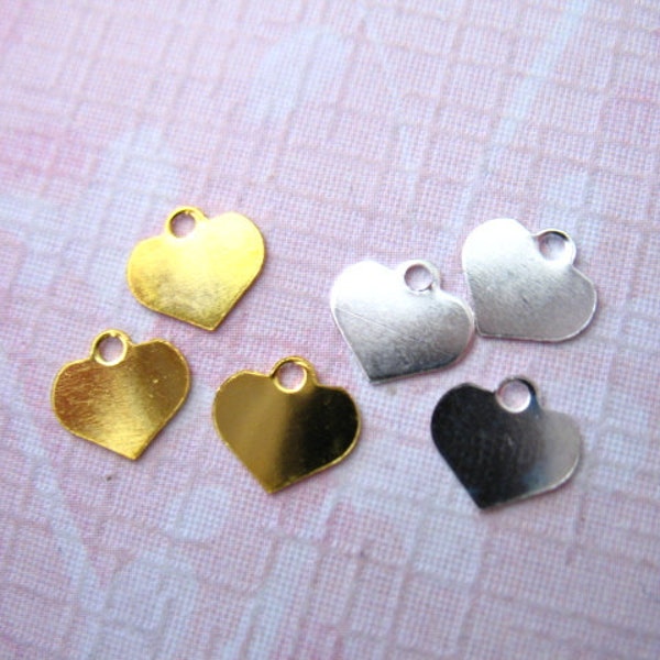 100 pcs, HEART Blanks Discs Logo Tags Sequins, 7x7 mm, Silver or Gold Plated Brass, for personalized jewelry stamping jja