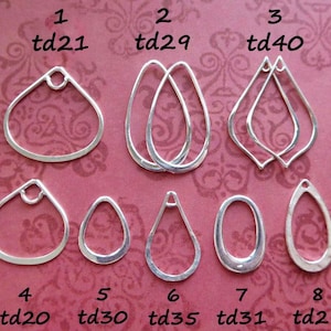 1 to 10 pcs / TearDrop Link Tear Drop Link Teardrop Charm Earring Findings Components, Sterling Silver /  td28 td16 td30 td31 td29