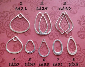 1 to 10 pcs / TearDrop Link Tear Drop Link Teardrop Charm Earring Findings Components, Sterling Silver /  td28 td16 td30 td31 td29