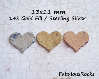 1-25 pc / Hammered Heart Charm Pendant Blank Link / 13x11 mm, 1 or 2 Hole, 14k Gold Fill or Sterling Silver, 24 ga / Charlize Theron ct.13 h