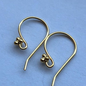 Gold French Hook Earwires Ear Wires Earring Bulk, Three Ball  21x10 mm,  24k Gold Vermeil or Sterling Silver, wholesale fhe.fb