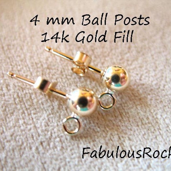 1-10 pairs / BALL POST Earwires Earrings, 4 mm Ball /  Sterling Silver or 14k Gold Fill & clutches, supplies findings wholesale  p4 solo pe