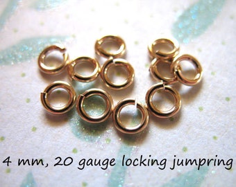 14k Gold Filled Jump Rings Jumprings / 4 mm, 20 ga gauge Locking Jump Lock Jumplock Wholesale jewelry findings, GFJR4mm jr4