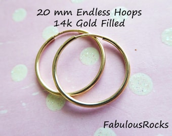 Gold HOOP Earrings, 14k Gold Filled Endless Hoop Earwire Ear Wire / 0.8" inch, 20 mm, Everyday Small Hoops ihs ih eh.20 solo