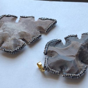Clearance..Jasper Arrowhead Pendant, Large 2-2.5&quot; Jasper Arrow Head w/ Rhinestone CZ Pave Border, bohemian boho tribal ap10.5 wf pp