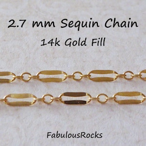 6.5x2.7 mm Gold Fill Dapped Long and Short Chain Double Bar SEQUIN Chain  14k GF or Sterling Silver Necklace Chain, mgf q solo c m46