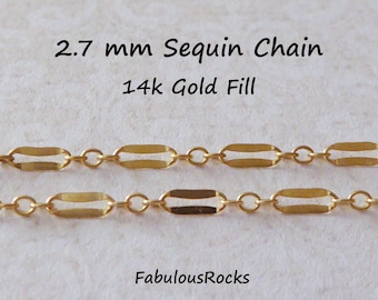 14k Gold Fill Sequin Chain: Dapped Long and Short Necklace Chain
