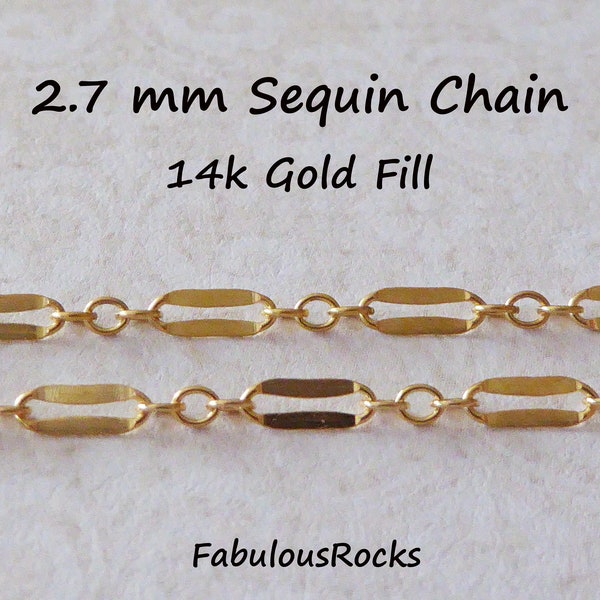 6.5x2.7 mm Gold Fill Dapped Long and Short Chain Double Bar SEQUIN Chain  14k GF or Sterling Silver Necklace Chain, mgf q solo c m46