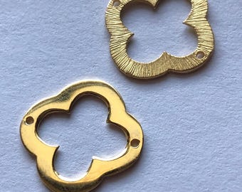24k Gold Vermeil Quatrefoil Clover Links, Brushed Pendants (15mm)