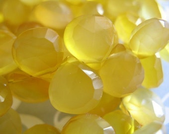 Happy Sunshine Yellow, 5-20 pcs, CHALCEDONY Briolettes Beads, Heart, Luxe AAA, 10.5-12 mm, LARGE, faceted 1012