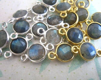 Bezel Gemstone Connectors Links, LABRADORITE / Sterling Silver or 24k Gold Vermeil / 1 pc, 15X9 mm, Wholesale Jewelry Supply sgc gcl10 gc ll