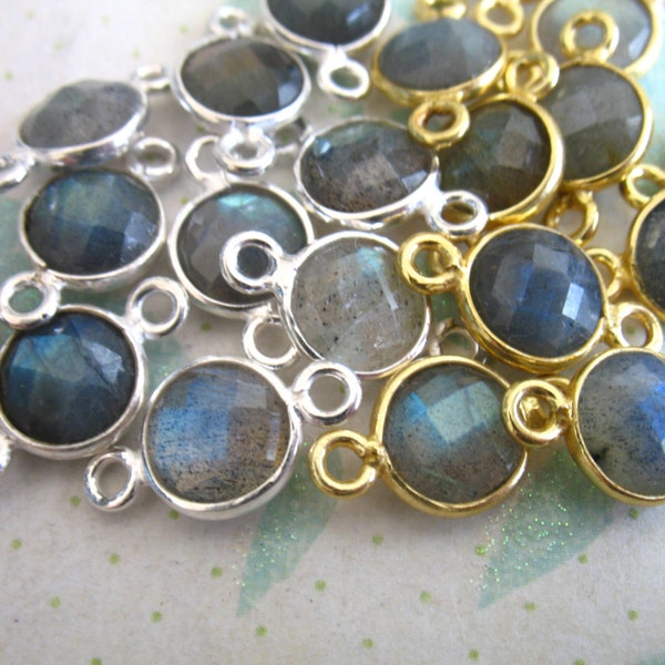 Bezel Gemstone Connectors Links, LABRADORITE / Sterling Silver or 24k Gold Vermeil / 1 pc, 15X9 mm, Wholesale Jewelry Supply sgc gcl10 gc ll