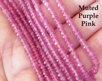 5-50 pcs / PINK SAPPHIRE Rondelles Gemstone Beads / AAA, Purple Pink Gem Beads, 3-4 mm / Non Dyed Just Heated, September Birthstone, tr.