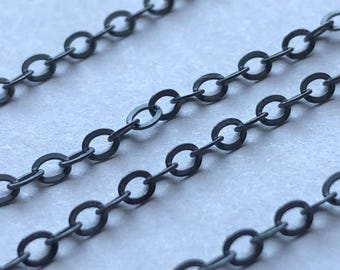 Oxidized Sterling Silver Flat Cable Chain, Bulk Necklace Supplies (3.5x2.5 mm)