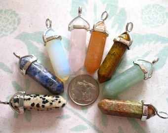 POINT Pendant Charm Gemstone Point, Silver or Gold  u pick mix, Rose Quartz Clear Quartz Opalite Aventurine Lapis Ameathyst Point ap ap70.2