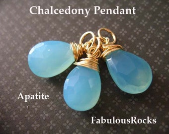 CALCÉDOINE charme pendants goutte, / Aqua APATITE bleue, 20-22 mm, pierres précieuses bijoux cadeau pour elle / sœur ami mère cadeau fdv1.v3