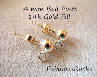 BALL POST Earrings Earwires Ear Wires / 4 mm ball earrings with clutches / 14k Gold Fill or Sterling Silver Wholesale Finding Supplies, p4