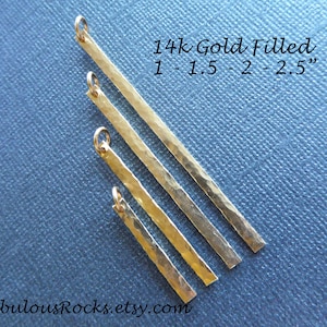 Long Bar Necklace Pendant Charm - Long Vertical Bar, Gold Fill or Sterling Silver, 1 - 1.5 - 2 - 2.5 &quot;, Cameron Diaz bar, 1 or 2 holes 16 ga