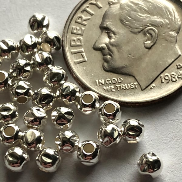 Sterling Silver Beads, 3mm Hammered Faceted Spacer Beads