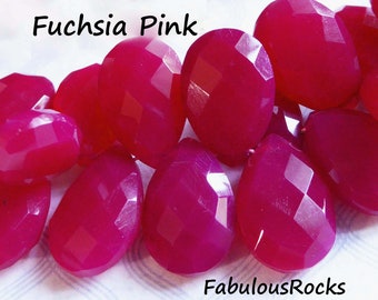 Fuchsia Chalcedony Pear Briolette Beads, Faceted Gem Focal (14-15 mm)