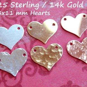 1 to 10 pc, 14k Gold Filled or Sterling Silver Heart Charm Pendant Blank, 13x11 mm, 2 Hole, 24 ga, Charlize Theron necklace blankheart ct.13