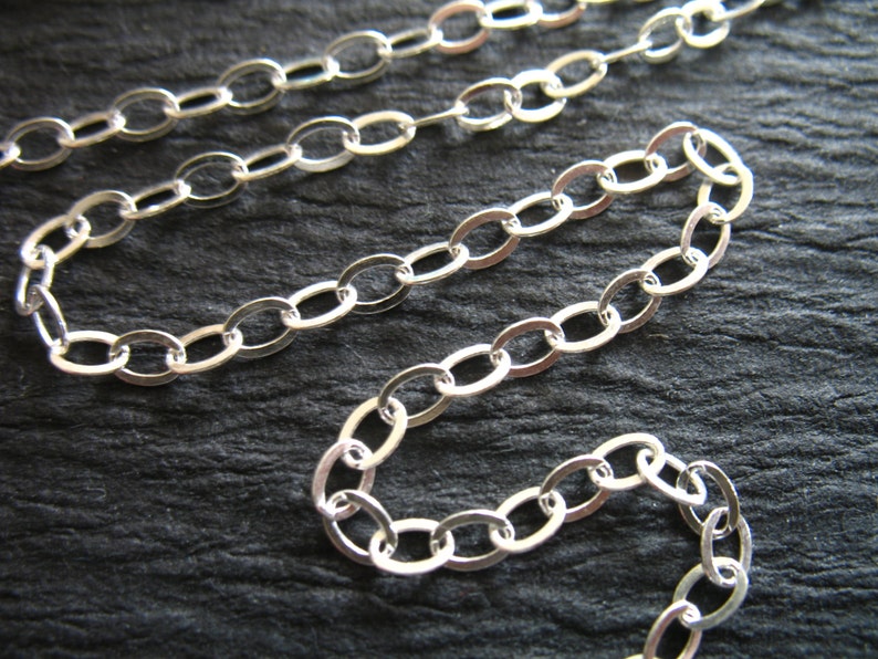 Silver Chain by the foot, 925 SS Sterling Silver Flat Cable, 3.5x2.6 mm, light medium, 10% less wholesale chain, MMSS M52 hp image 3