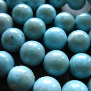 Shop Sale.. LARIMAR Round Beads, 1/4 to Full Strand, 8-8.5 mm, LUXE A-AA, Aqua Blue Smooth, Dominican Republic, roundgems.8 true