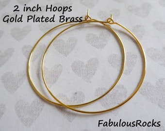 5-100 pairs / Large Gold HOOP Ear Wires Earrings Earwires Wholesale  2" Gold or Silver Brass Everyday hoop ih.2 ber ihl.p bh solo me