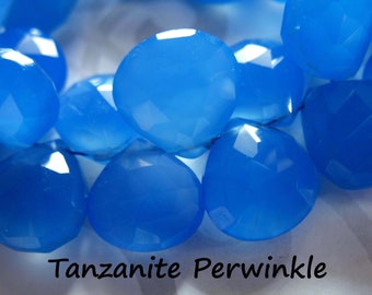 2-20 pcs / Blue CHALCEDONY Briolettes Beads, Faceted Hearts Wholesale, 10.5-12 mm, Tanzanite Periwinkle Blue, December Birthstone 1012 bgg