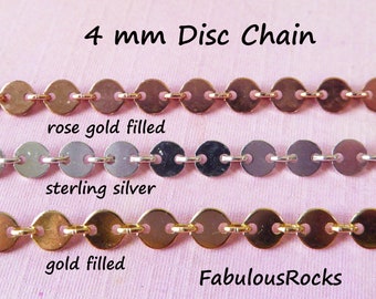 4 mm Pailetten Scheiben-Kette: Sterling Silber oder 14k Gold Fill