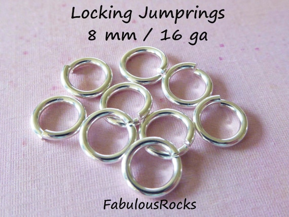 14k Gold Filled or Sterling Silver Locking Jump Rings, 8mm 16