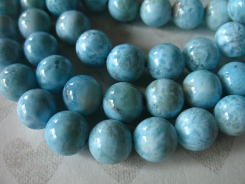 2-50 pieces / LARIMAR Beads, 7 mm Round Smooth Loose Gemstone Beads, LUXE AAA / Aqua Blue, Dominican Republic Gems roundgems.7b true solo image 1