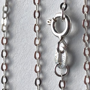 Sterling Silver Necklace Neck Chain, Finished / 14 - 36&quot; inch, 1.6 mm Flat Cable Chain / d80.16 d80.17 d80.18 d80.20 d80.24 d80.30 d80.36