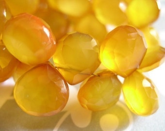 CHALCEDONY Briolettes Beads, Heart, Luxe AAA, 5-20 pcs, 10.5-12 mm, Darker Yellow, Faceted, wholesale chalcedony gems 1012