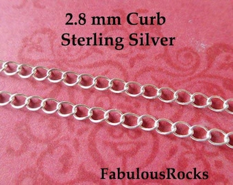 1 to 100 ft / 2.8 mm CURB, Sterling Silver Bracelet Necklace Extender Chain Wholesale / 925 SS Bulk Footage Chain / mmss m88 hp ucc solo