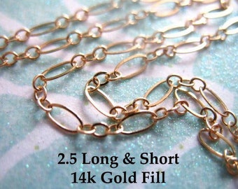 Gold Filled Chain Long and Short Cable Wholesale Chain / 5x2.5 mm 3+1 Oval Links Jewelry Necklace Bracelet Chain / MMGF MGF5 solo