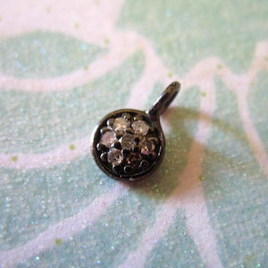 Diamond Charm Pendant, 6 mm Round Disc / Oxidized Sterling Silver, 0.07 ctw Pave Diamond Pendant, april birthstone pp solo gdc
