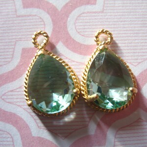 2-100 pcs / Glass Pendant Charm Drop Teardrop / Seafoam Green, 17.5x12 mm, Gold or Silver Bezel Brass Gem Stone, Wholesale Supply GP3.SG ll